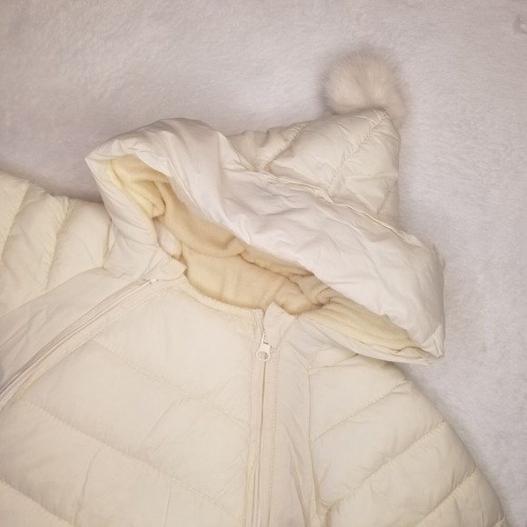 Baby Girl 9M Puffer Snow Suit Warm Bodysuit w/ Mittens Booties Minimalist Cream - Picture 2 of 9